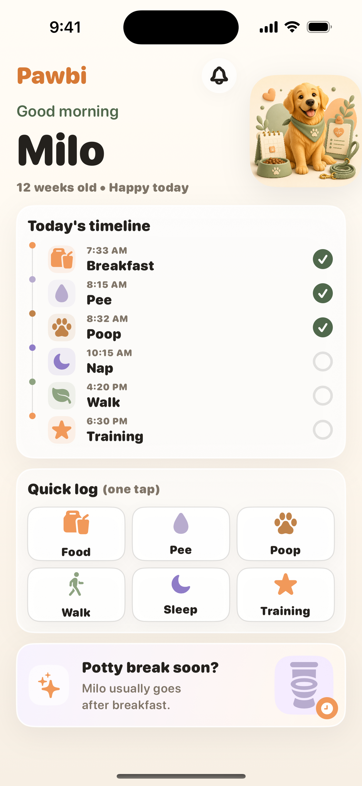 Pawbi home care dashboard screen